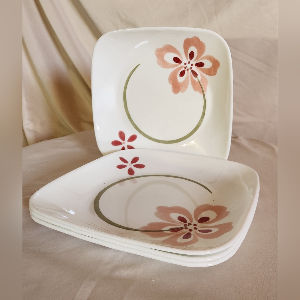 Corelle Vintige Floral Square Dinner Plate (4) - White and Pink